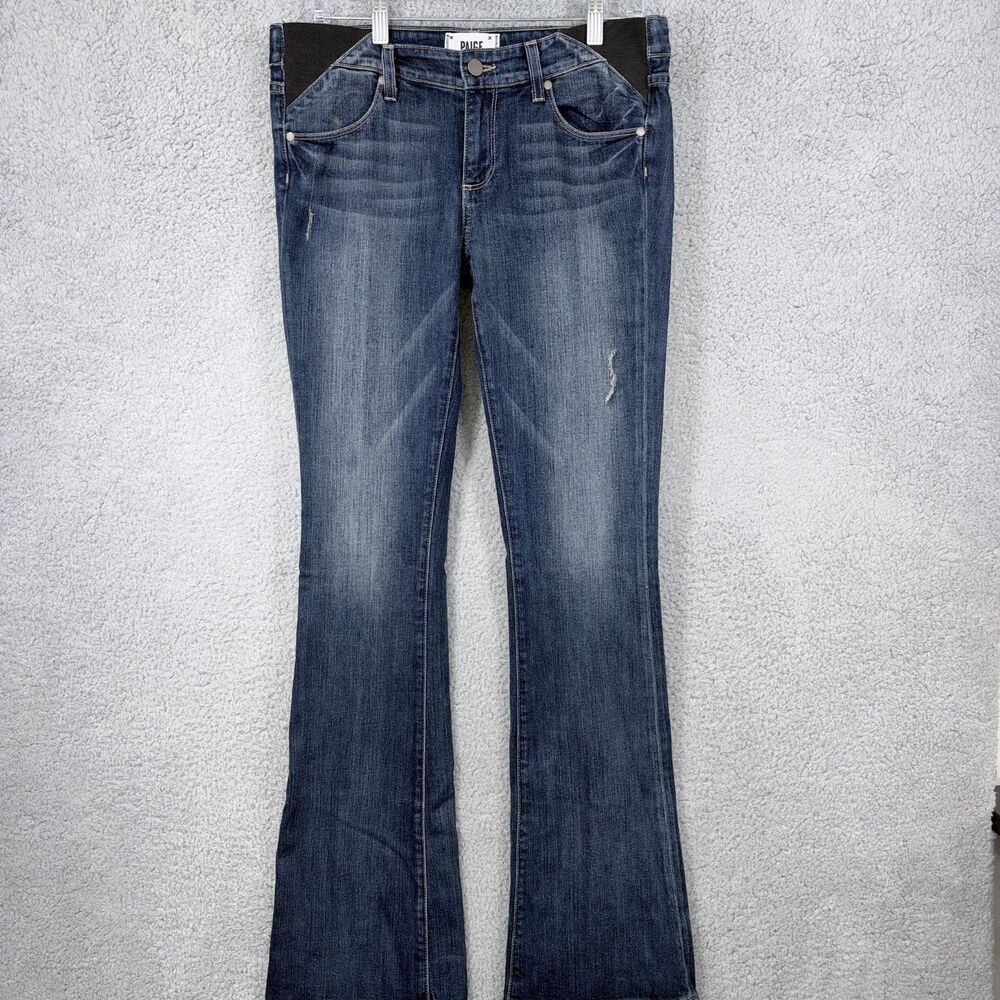 Paige Skyline Boot Jeans Womens Size 28 X 36 Mid Rise Stretch Denim Blue